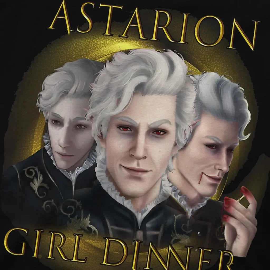 Astarion Girl Dinner T Shirts Men Pure Cotton Novelty T Shirt Round Neck Astarion Gale Baldurs 2 - Baldur'S Gate 3 Store