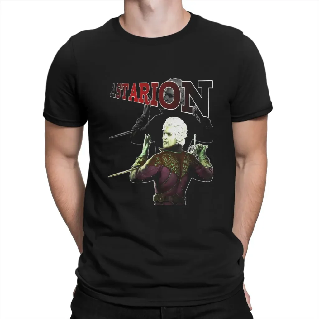 Astarion Portrait T Shirt Men Astarion Gale Baldurs Gate 3 Humor Pure Cotton Tee Shirt Crewneck - Baldur'S Gate 3 Store